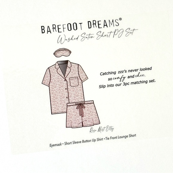 Barefoot Dreams Ditsy Rose Washed Satin Short Pajama & Sleep Mask PJ Gift Set - Picture 3 of 7